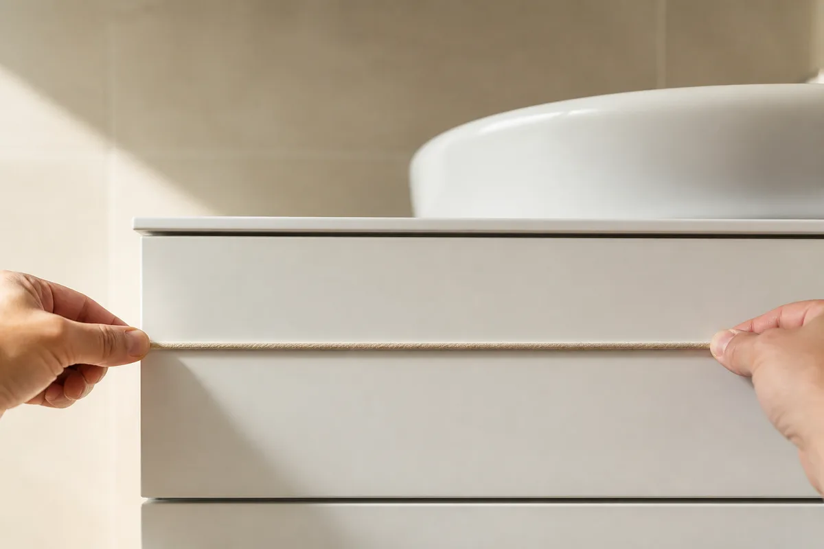 Meuble de salle de bain suspendu mesuré au mètre ruban avant achat